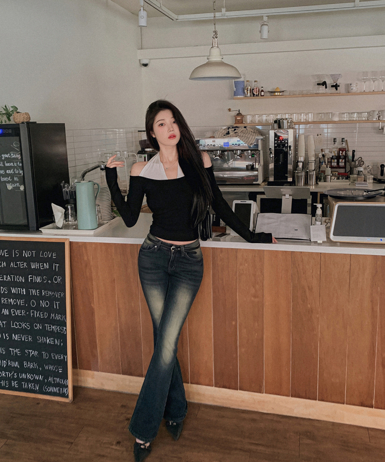 ウォッシュスリムブーツカットデニムパンツ DEEP DENIM