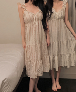 レースフリルリボンフラワーパジャマ PINK