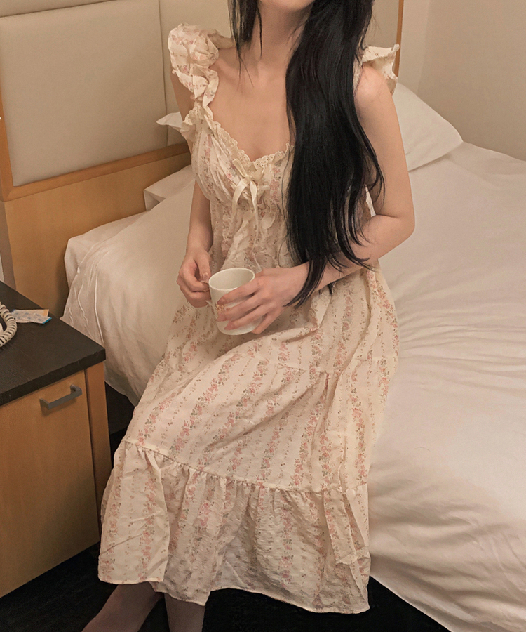 レースフリルリボンフラワーパジャマ PINK