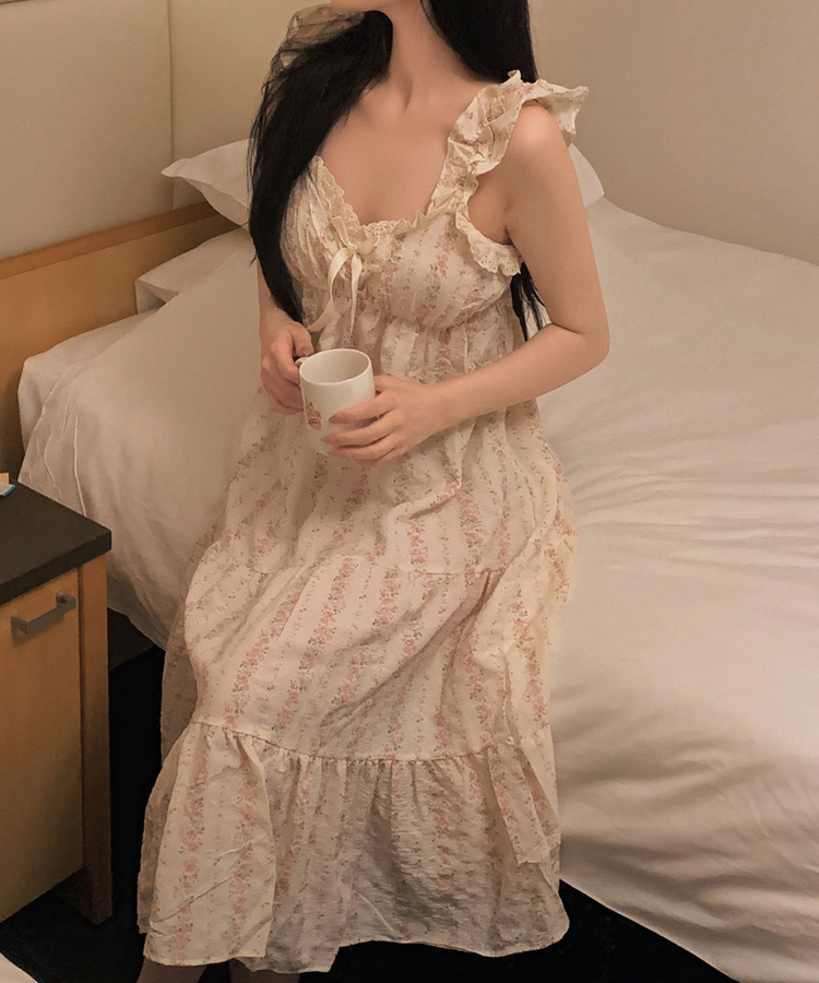 レースフリルリボンフラワーパジャマ PINK