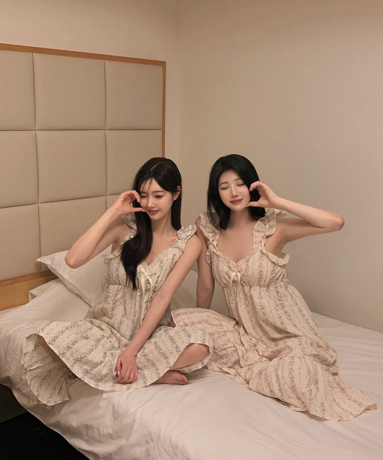 レースフリルリボンフラワーパジャマ BLUE