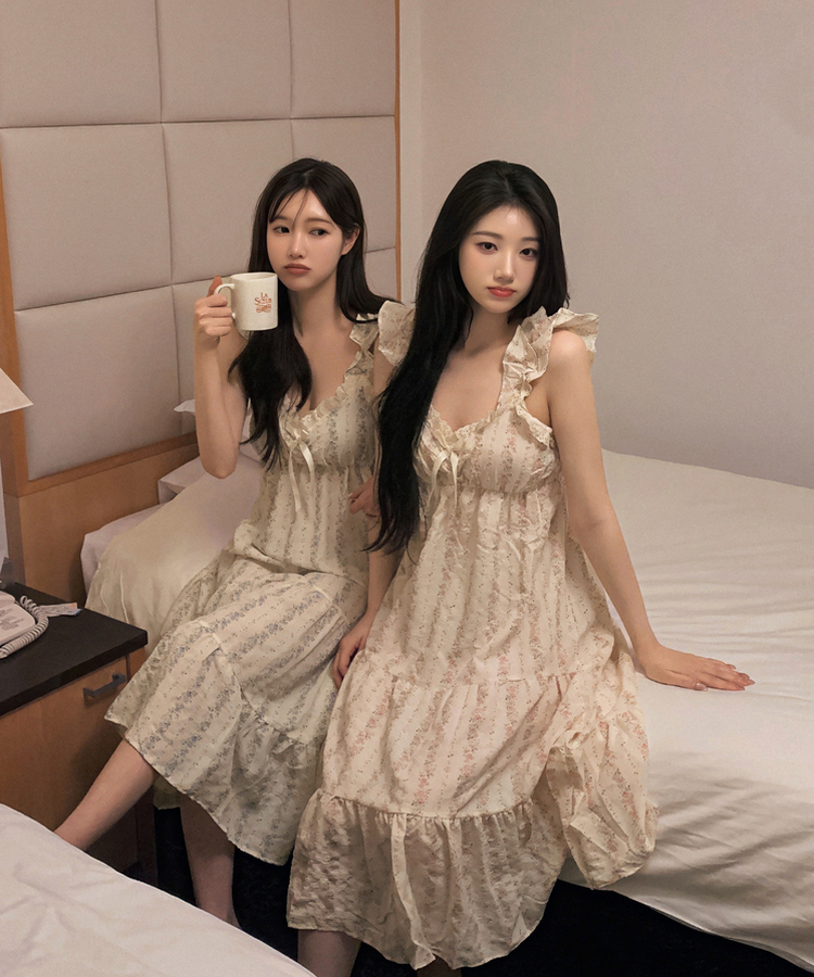 レースフリルリボンフラワーパジャマ BLUE