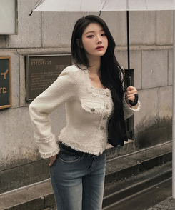 パールツイードゴールドノーカラージャケット IVORY