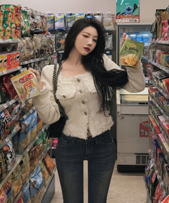 パールツイードゴールドノーカラージャケット IVORY