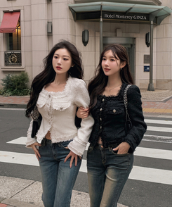 パールツイードゴールドノーカラージャケット IVORY