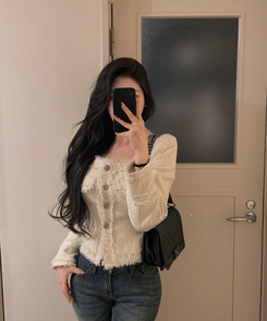 パールツイードゴールドノーカラージャケット IVORY