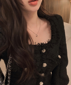 パールツイードゴールドノーカラージャケット BLACK