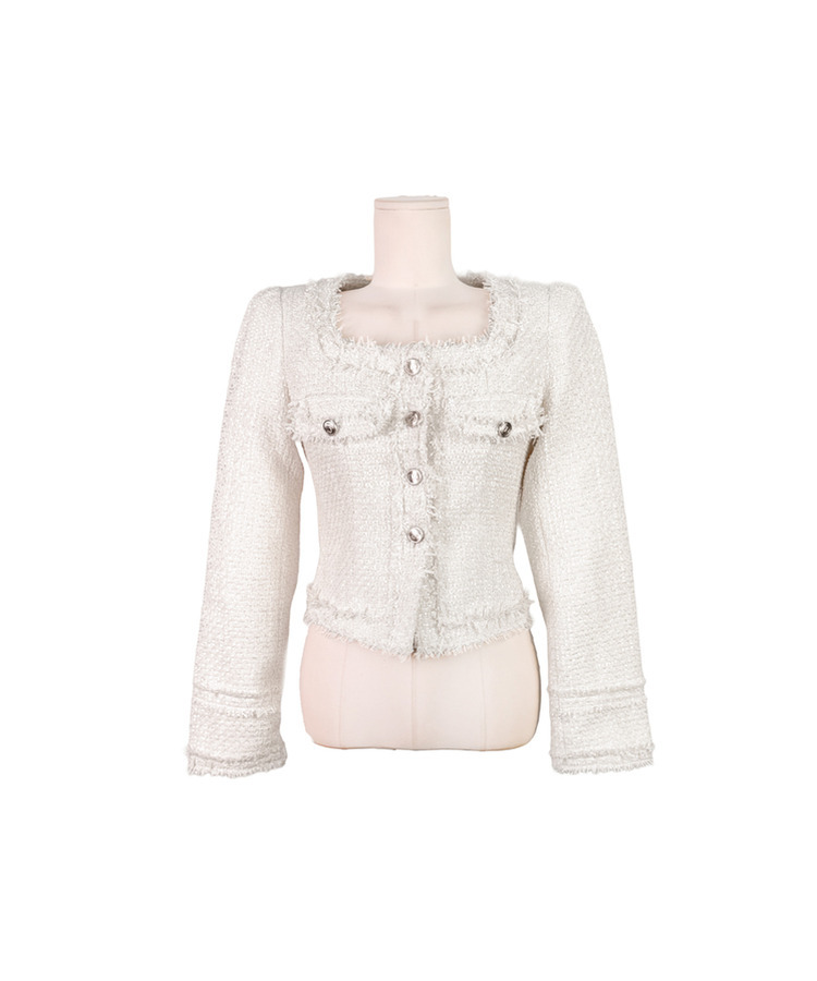 パールツイードゴールドノーカラージャケット