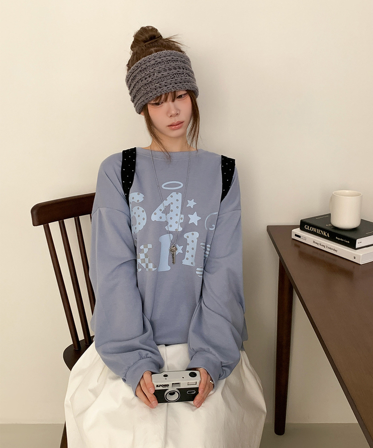 ドット64オーバーフィットトレーナー SKY BLUE