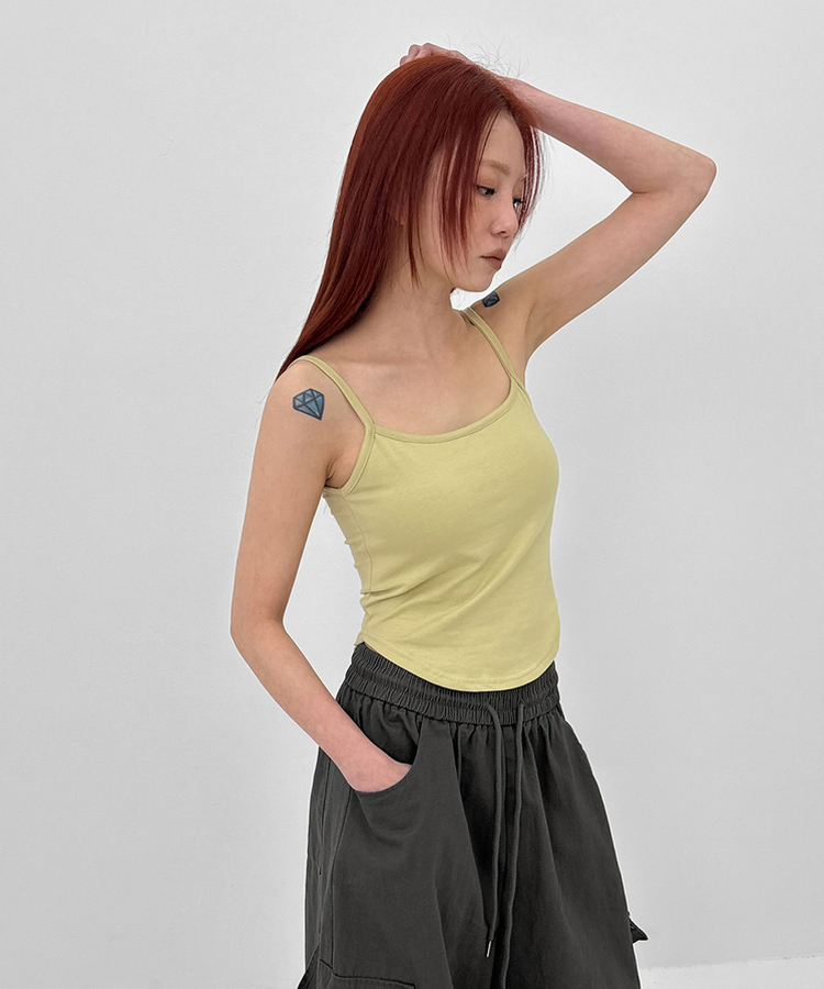 【カップ付き】ベーシックラウンドキャミソール(5color) LIGHT GREEN