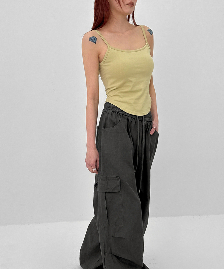 【カップ付き】ベーシックラウンドキャミソール(5color) LIGHT GREEN