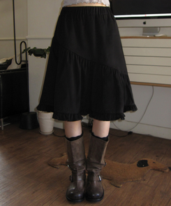 フリルミディバンディングスカート BLACK