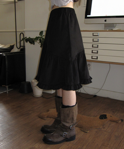 フリルミディバンディングスカート BLACK