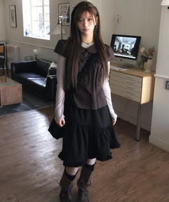 フリルミディバンディングスカート BLACK