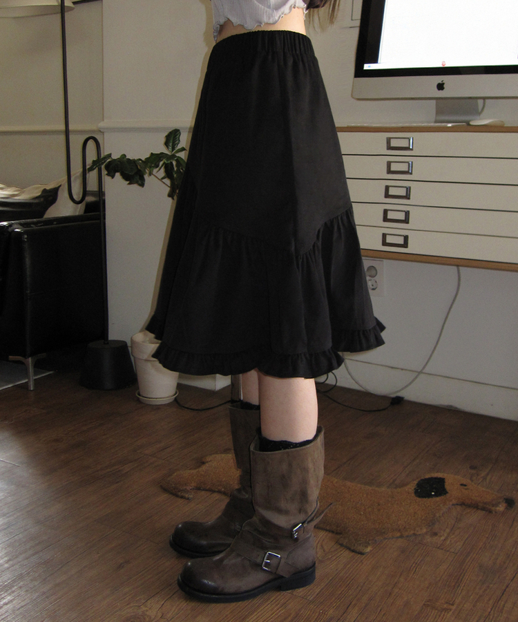 フリルミディバンディングスカート BLACK