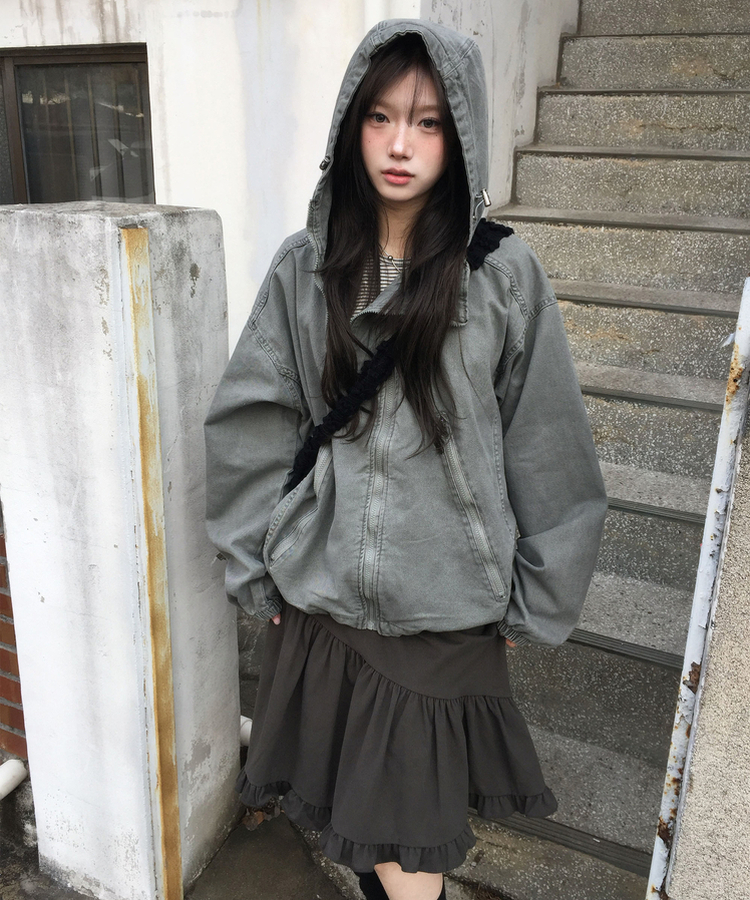 フリルミディバンディングスカート CHARCOAL