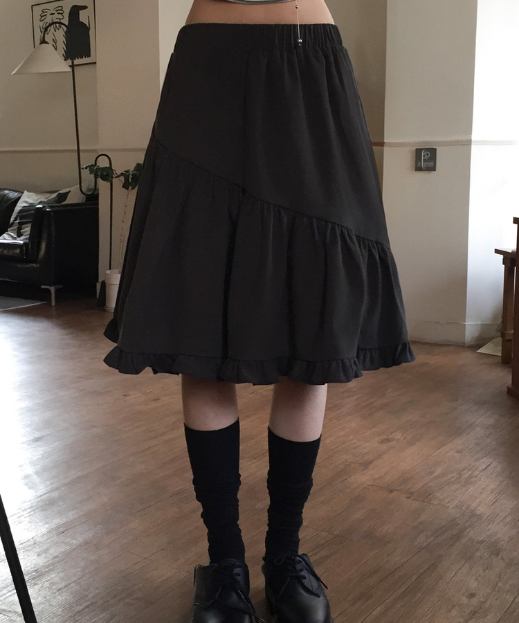 フリルミディバンディングスカート CHARCOAL