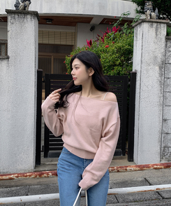 クロップワンショルダートップス PINK