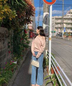 クロップワンショルダートップス PINK