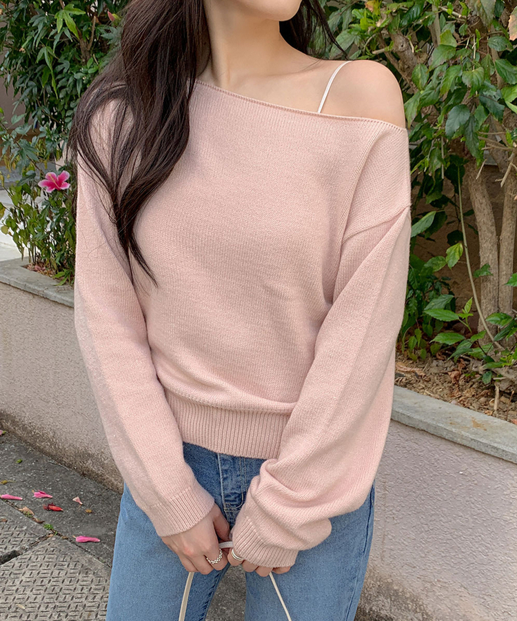 クロップワンショルダートップス PINK