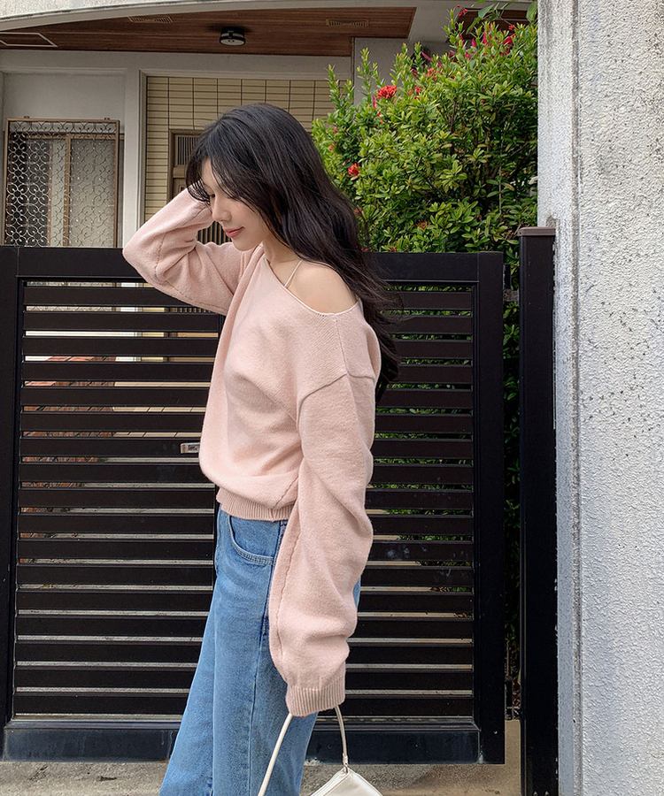 クロップワンショルダートップス PINK