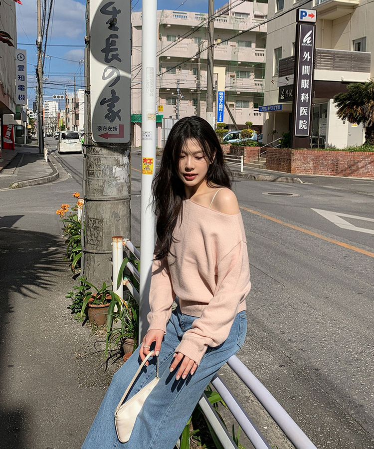 クロップワンショルダートップス PINK