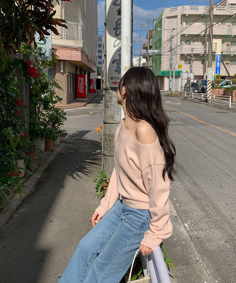 クロップワンショルダートップス PINK