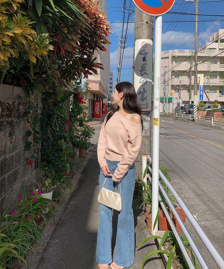 クロップワンショルダートップス PINK