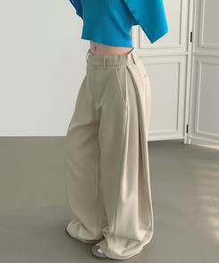 【丈別】サイドスリットスラックスパンツ BEIGE