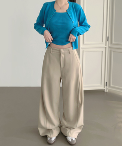 【丈別】サイドスリットスラックスパンツ BEIGE