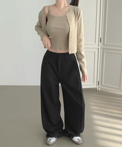 【丈別】サイドスリットスラックスパンツ BLACK