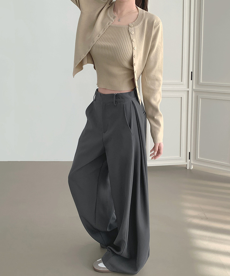 【丈別】サイドスリットスラックスパンツ CHARCOAL