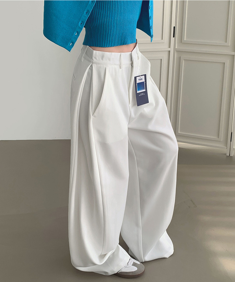 【丈別】サイドスリットスラックスパンツ WHITE