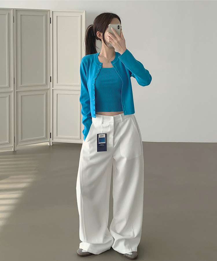 【丈別】サイドスリットスラックスパンツ WHITE