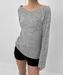 オフショルダーボタン長袖Tシャツ MELANGE GRAY