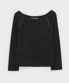 オフショルダーボタン長袖Tシャツ