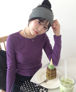 【❤️MADE】ボーダー無地シャツ PURPLE