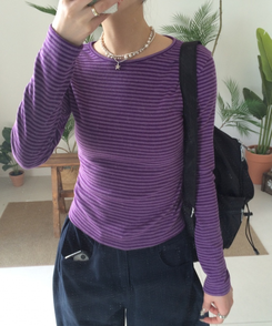 【❤️MADE】ボーダー無地シャツ PURPLE