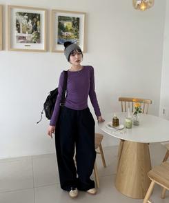 【❤️MADE】ボーダー無地シャツ PURPLE