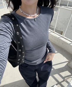 【❤️MADE】ボーダー無地シャツ CHARCOAL