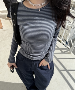 【❤️MADE】ボーダー無地シャツ CHARCOAL