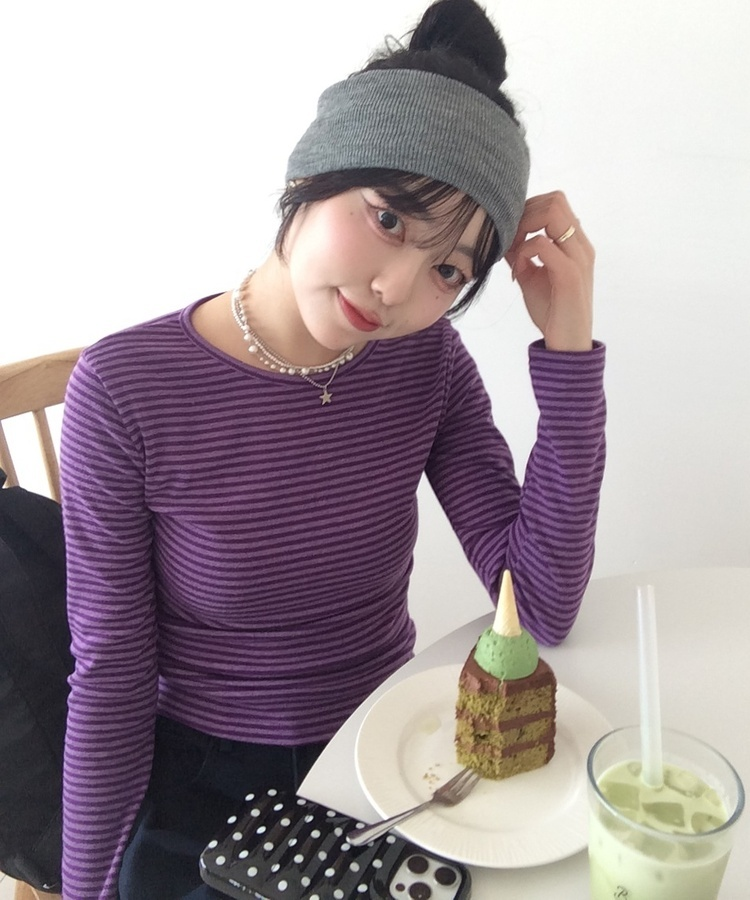 【❤️MADE】단가라 무지 긴팔티셔츠 퍼플