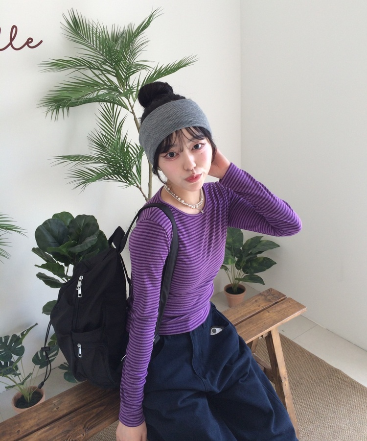 【❤️MADE】단가라 무지 긴팔티셔츠 퍼플