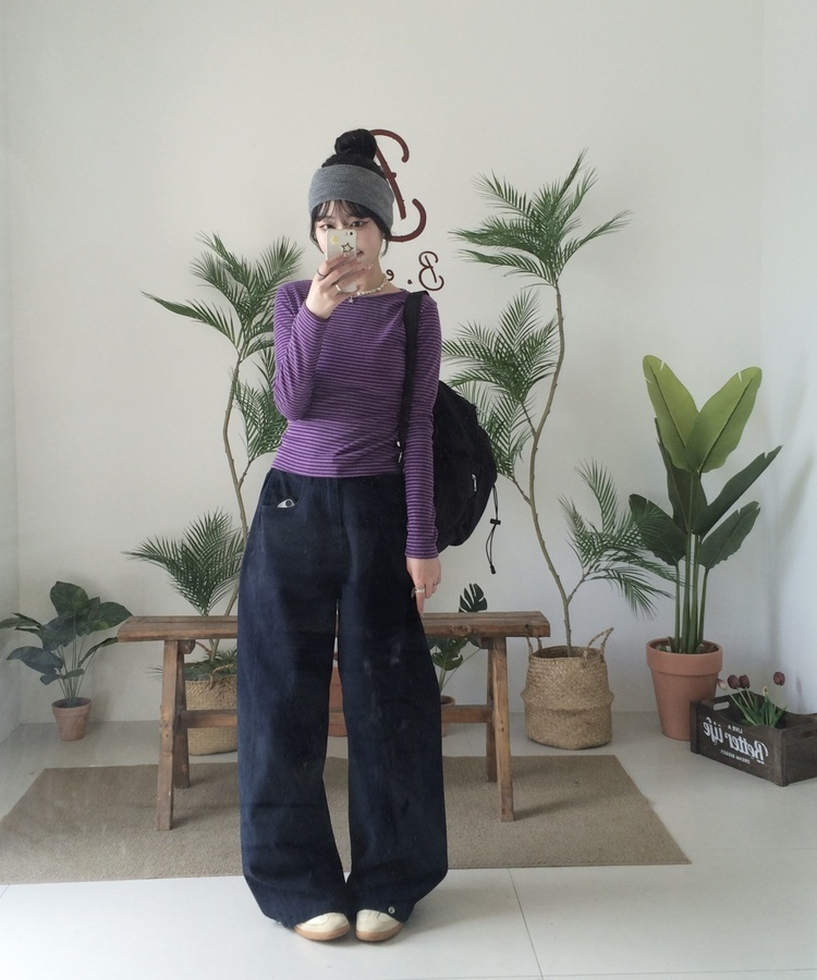 【❤️MADE】단가라 무지 긴팔티셔츠 퍼플