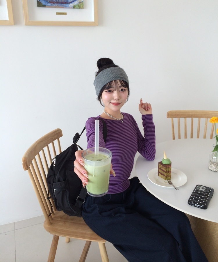 【❤️MADE】단가라 무지 긴팔티셔츠 퍼플