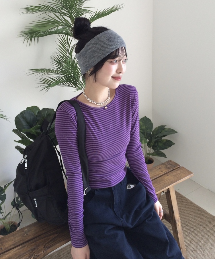 【❤️MADE】단가라 무지 긴팔티셔츠 퍼플