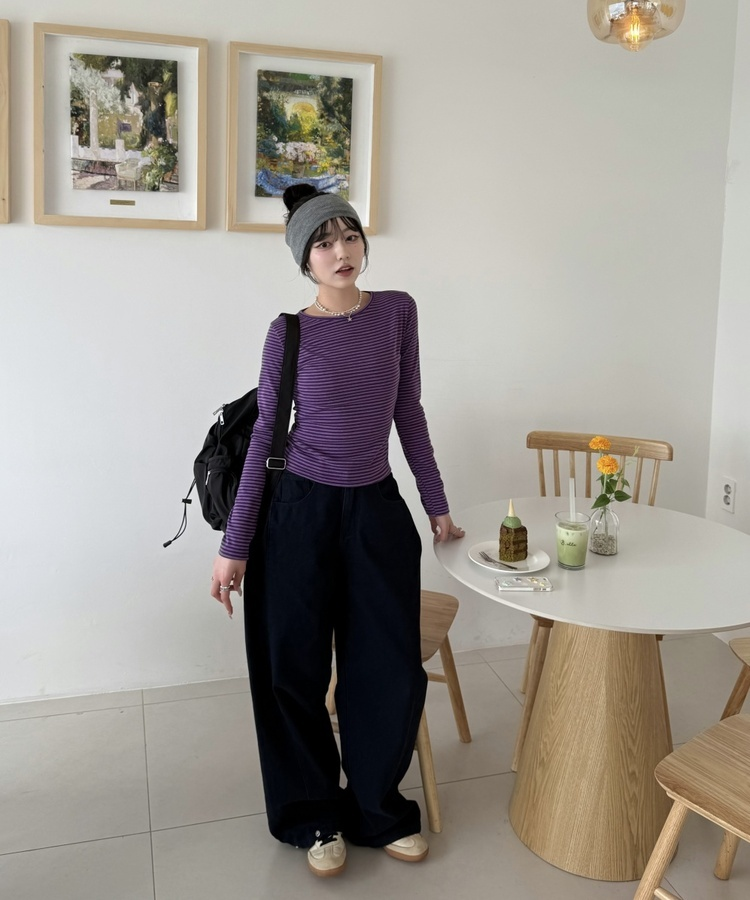 【❤️MADE】단가라 무지 긴팔티셔츠 퍼플