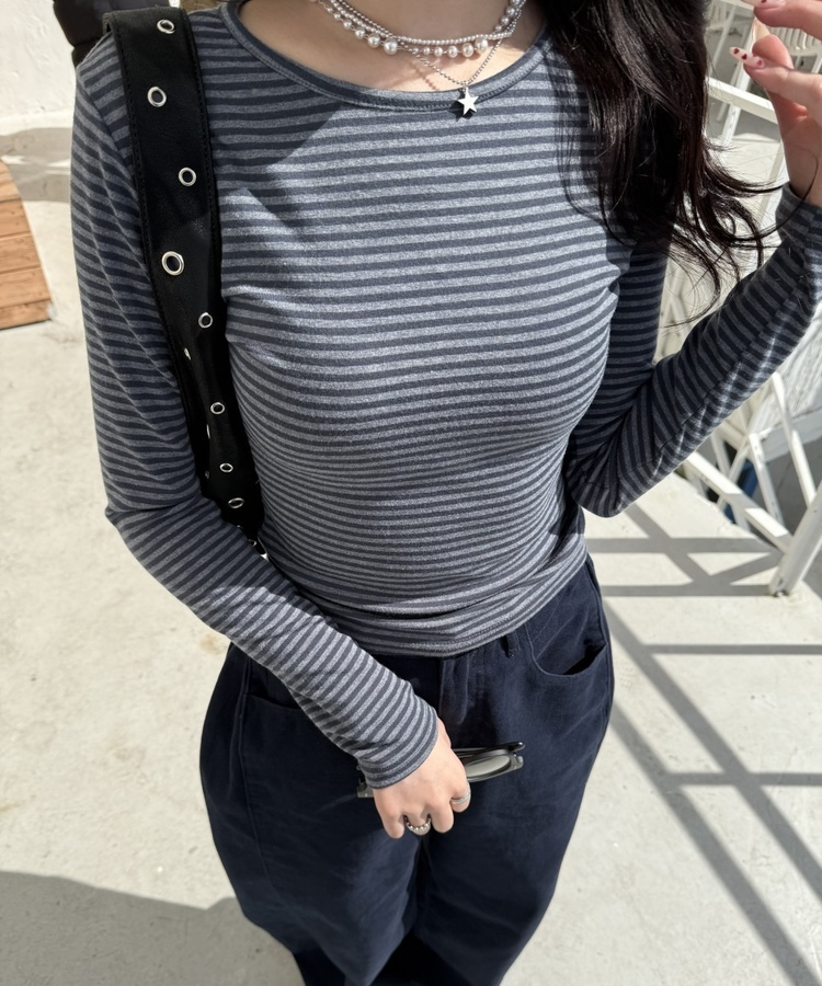 【❤️MADE】단가라 무지 긴팔티셔츠 차콜