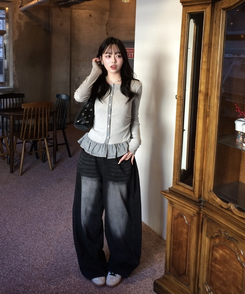 【注文殺到!❤️MADE】チェックフリルカーディガン GRAY