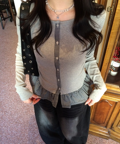 【注文殺到!❤️MADE】チェックフリルカーディガン GRAY